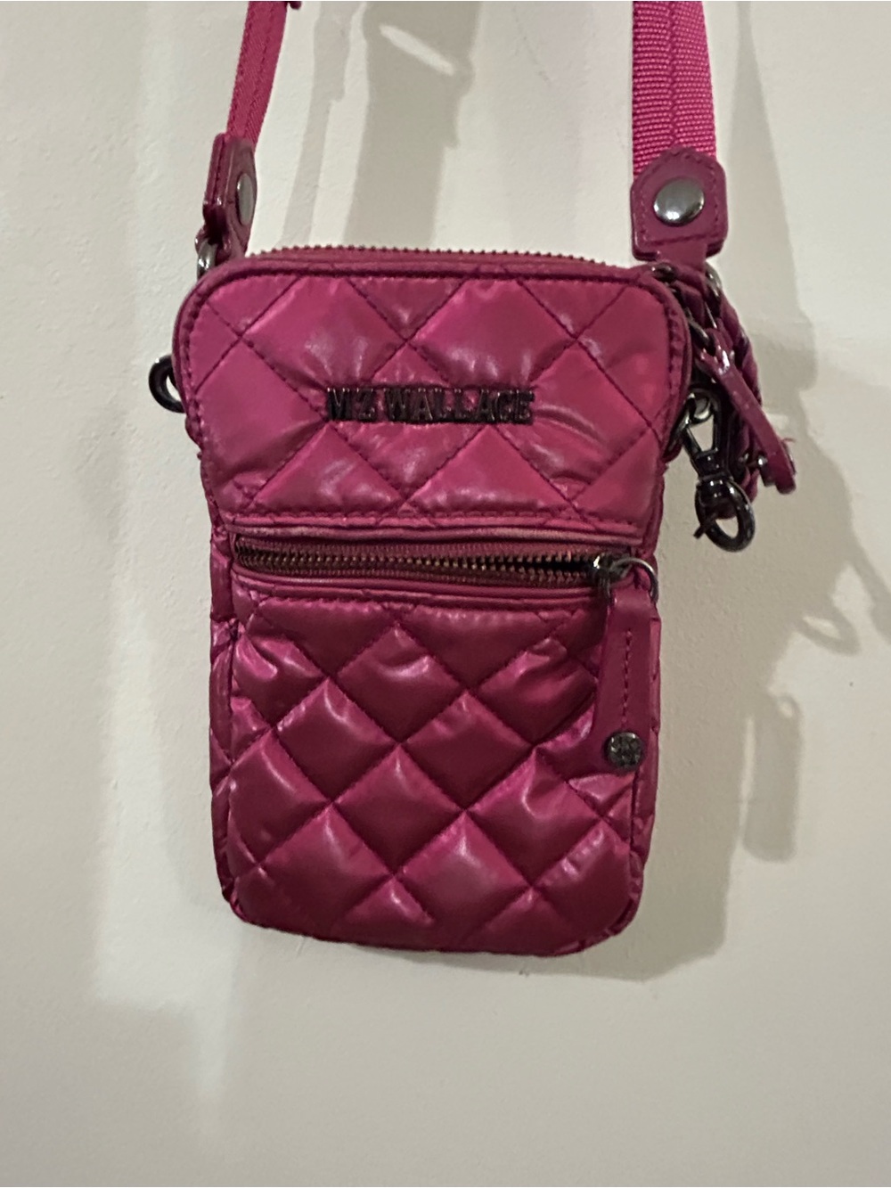 MZ Wallace Micro Crosby Quilted Nylon Phone Crossbody Bag Pink/Magenta